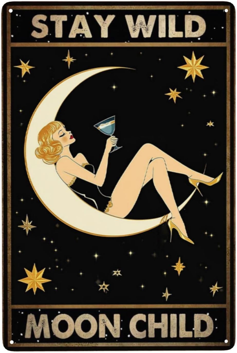 Home Bar Lounge - ป้ายโลหะวินเทจ Stay Wild Moon Child สำหรับตกแต่งผนังบ้าน